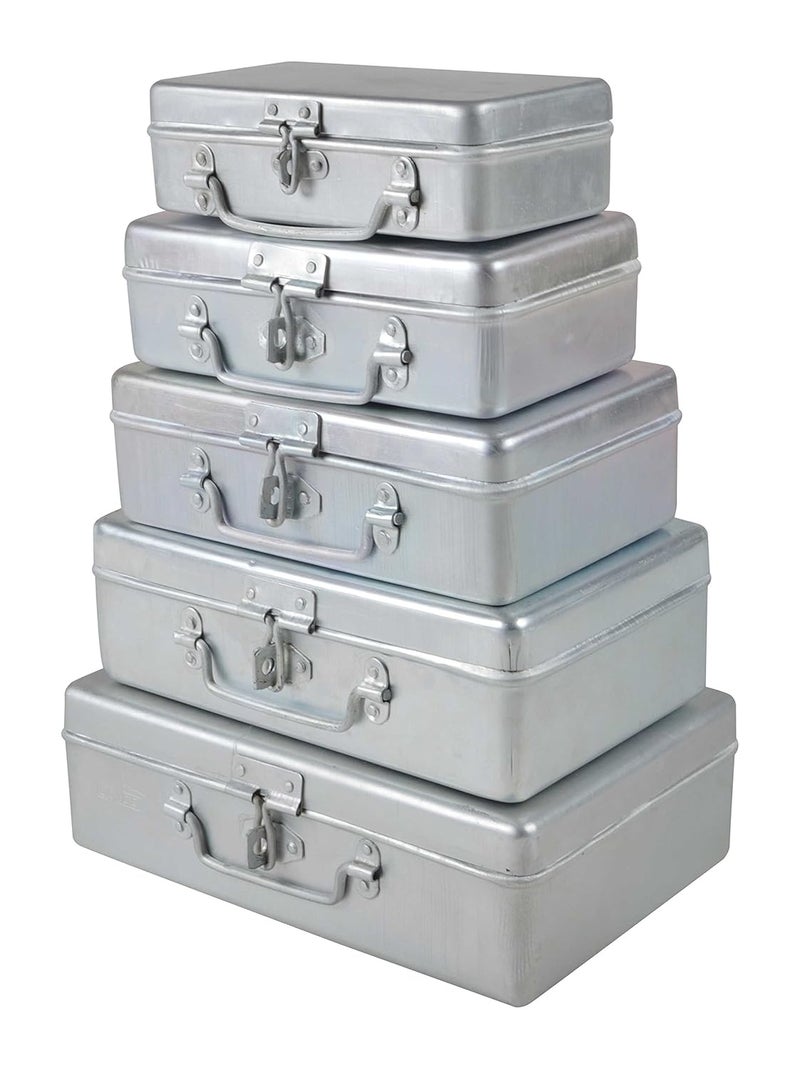 Jayco Aluminum Rectangular Storage Locker Boxes Set for Cash and Jewellery (7"-8"-9"-10"-11", Silver) - Pack of 5 - Image 5