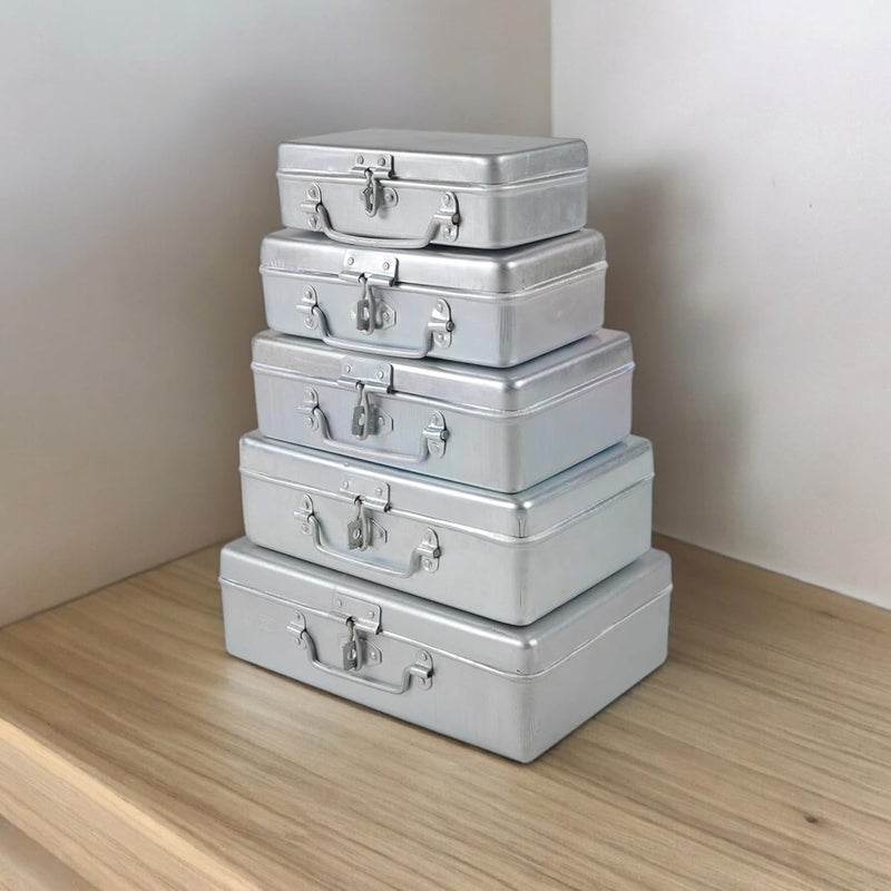 Jayco Aluminum Rectangular Storage Locker Boxes Set for Cash and Jewellery (7"-8"-9"-10"-11", Silver) - Pack of 5 - Image 1