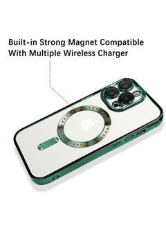 Case for iPhone 15 Pro Magnetic Clear Case, Compatible with MagSafe, Built-in Camera Lens Protector, Luxury Plating Soft TPU Shockproof Slim Thin Fit Back Cover iPhone 15 Pro 6.1'' - Green  - Image 4