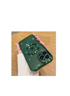 Case for iPhone 15 Pro Magnetic Clear Case, Compatible with MagSafe, Built-in Camera Lens Protector, Luxury Plating Soft TPU Shockproof Slim Thin Fit Back Cover iPhone 15 Pro 6.1'' - Green  - Image 3