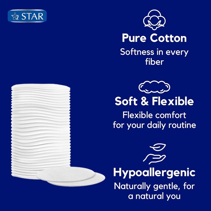SZ Star Cotton Makeup Pads, Natural, Soft, Gentle, and Hypoallergenic Round Pads Made from Pure Cotton, For All Skin Types, 80 Pads (Pack of 3) - Image 2