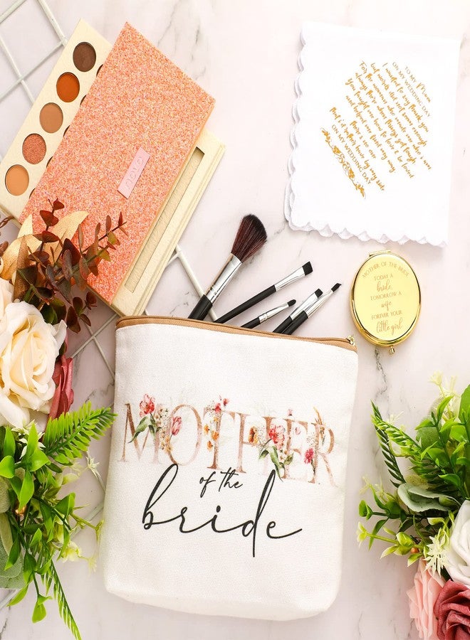 كوم مجموعة هدايا كومي المكونة من 6 قطع لأم العروس وأم العريس، تتضمن حقيبتي مكياج مزينتين بالزهور، ومرآتين للمكياج، ومنديلين. مثالية لحفلات الزفاف والخطوبة وحفلات توديع العزوبية. - Image 3