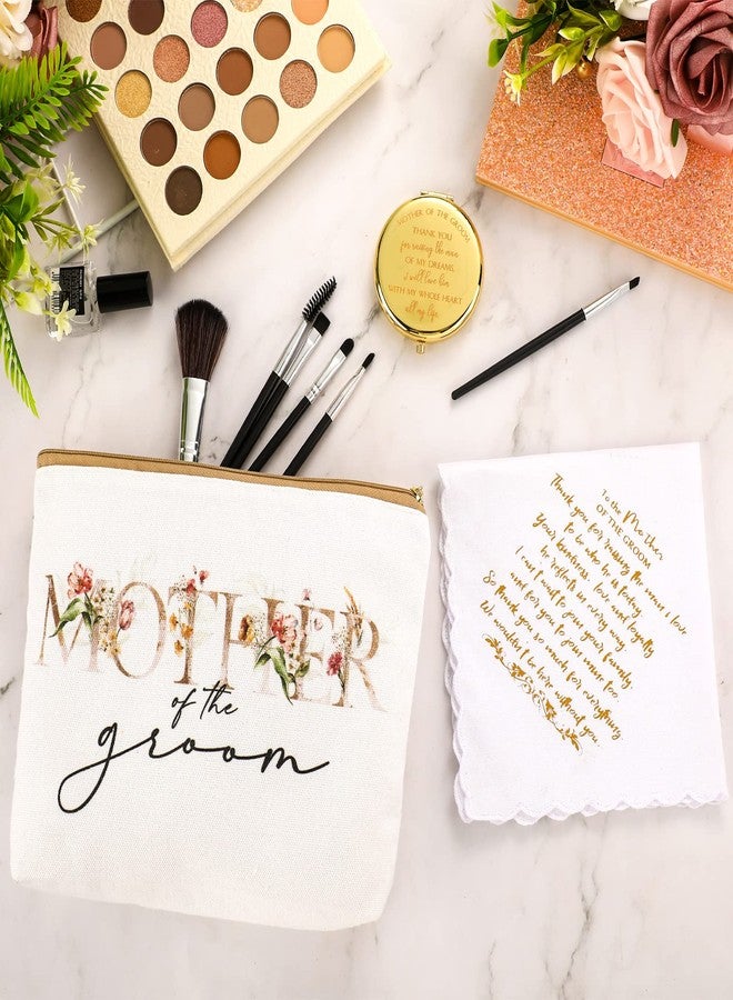 كوم مجموعة هدايا كومي المكونة من 6 قطع لأم العروس وأم العريس، تتضمن حقيبتي مكياج مزينتين بالزهور، ومرآتين للمكياج، ومنديلين. مثالية لحفلات الزفاف والخطوبة وحفلات توديع العزوبية. - Image 4