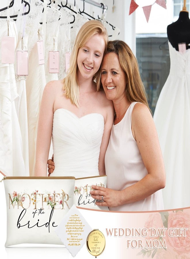 كوم مجموعة هدايا كومي المكونة من 6 قطع لأم العروس وأم العريس، تتضمن حقيبتي مكياج مزينتين بالزهور، ومرآتين للمكياج، ومنديلين. مثالية لحفلات الزفاف والخطوبة وحفلات توديع العزوبية. - Image 5