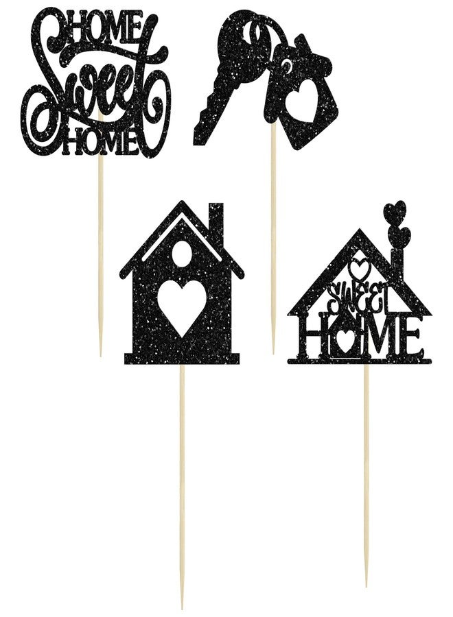 ايفلين 24 قطعة من زينة كب كيك "المنزل الجميل" لتزيين كعكة الترحيب بالمنزل الجديد، أعواد تزيين الكب كيك لحفلات الترحيب بالمنزل الجديد، لون أسود - Image 3