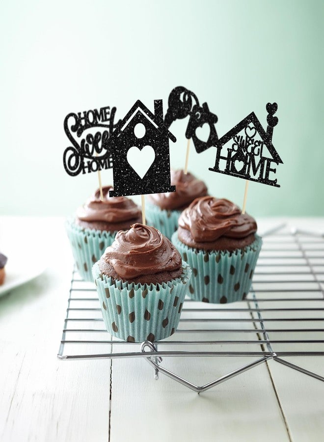 ايفلين 24 قطعة من زينة كب كيك "المنزل الجميل" لتزيين كعكة الترحيب بالمنزل الجديد، أعواد تزيين الكب كيك لحفلات الترحيب بالمنزل الجديد، لون أسود - Image 4