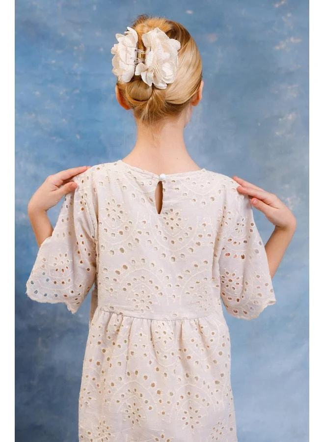 Perendi Girl's Shawl Pattern Brocade Dress – Cotton Jersey Lined.