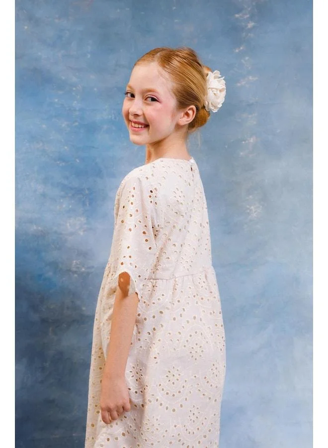 Perendi Girl's Shawl Pattern Brocade Dress – Cotton Jersey Lined.