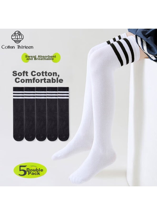 Cotton Thirteen Children's Long Tube Socks Autumn And Winter Kids Socks Girlshigh Tube For Big Kids 5 Pairs - Image 1