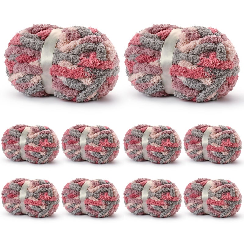 OMoiut 10 Pack Jumbo Chunky Yarn for Hand Knitting, Fluffy Variegated Chunky Chenille Yarn for Crocheting, 240yds/70.5oz Super Bulky Soft Crochet Baby Blanket Yarn(Grey-Pink-Purple) - Image 1