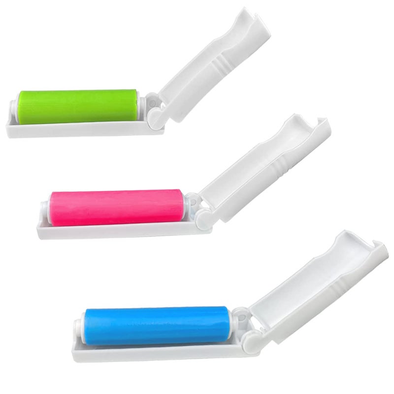 Quaocens 3Pack of Reusable Lint Rollers 3 Colors Foldable Mini Lint Roller Small and Portable to Easily Remove Lint Hair Dust and Pet HairBlue Green Pink