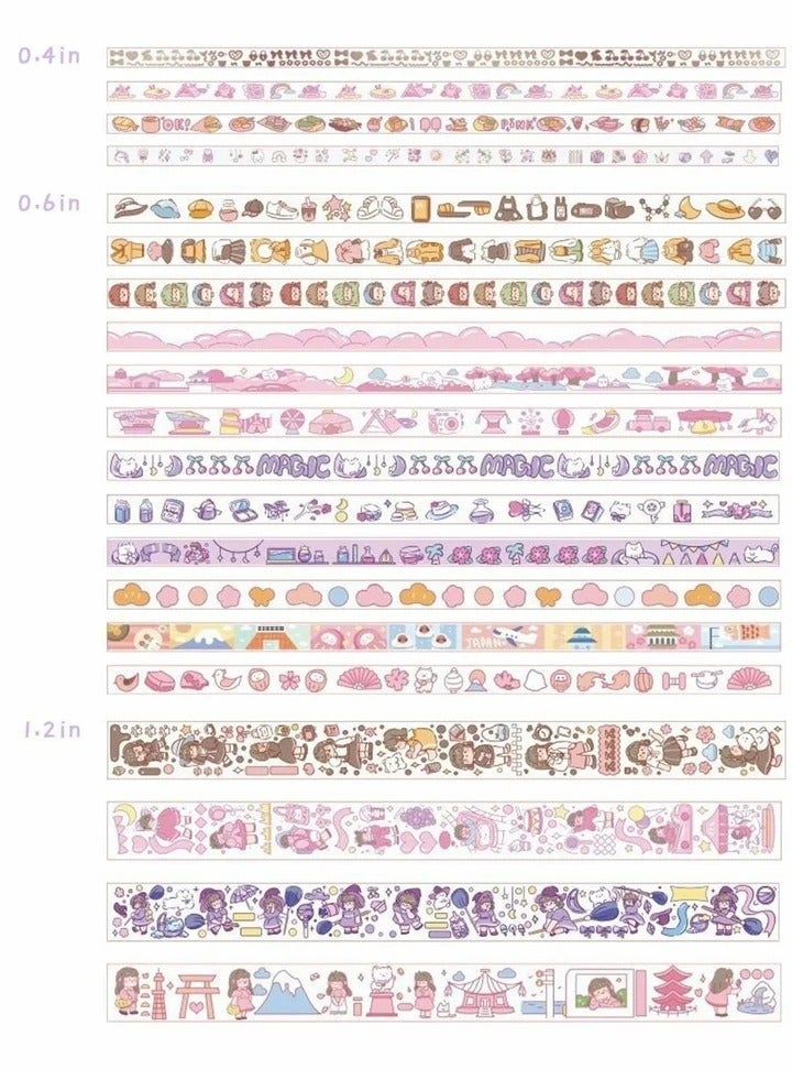 Generic 20 Rolls Cute Washi Tape Set, Wide Kawaii Cartoon Animals Aesthetic Decorative Masking Tape Sets for Scrapbook, Journaling, Kid's DIY Craft, Scrapbooking Supplies  - Image 2