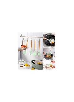 Utensils Set, 12 pcs Non-Stick Silicone Cooking Kitchen Utensils Spatula Set with Holder, Wooden Handle Silicone Kitchen Heat Resistant Gadgets Utensil Set (Green) - pzsku/Z08D0216BA237C3E4D3D4Z/45/_/1730905529/1166e2d1-458d-4095-9255-546842ffbeb1