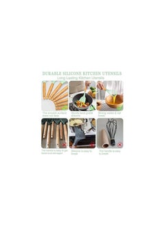 Utensils Set, 12 pcs Non-Stick Silicone Cooking Kitchen Utensils Spatula Set with Holder, Wooden Handle Silicone Kitchen Heat Resistant Gadgets Utensil Set (Green) - pzsku/Z08D0216BA237C3E4D3D4Z/45/_/1730906008/570e4974-81dc-44f9-8141-c0885a06868a