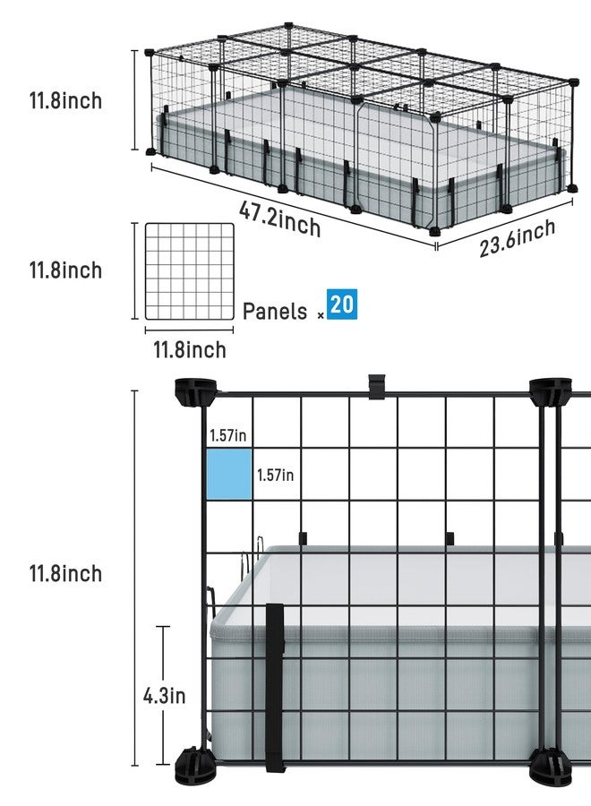 BUCATSTATE 20 Panels Guinea Pigs Cages, Small Animal Playpen with Waterproof Mat, 47" L*24" W*12" H Metal Hedgehog Enclosure with Door, C&C Cage for Bunny Rabbit Chinchillas - Image 3
