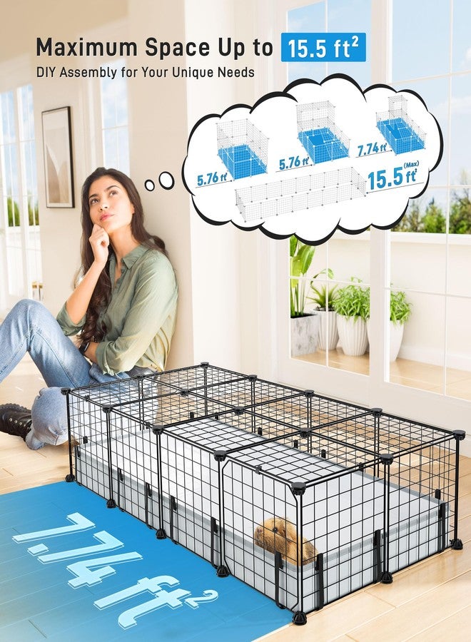 BUCATSTATE 20 Panels Guinea Pigs Cages, Small Animal Playpen with Waterproof Mat, 47" L*24" W*12" H Metal Hedgehog Enclosure with Door, C&C Cage for Bunny Rabbit Chinchillas - Image 4