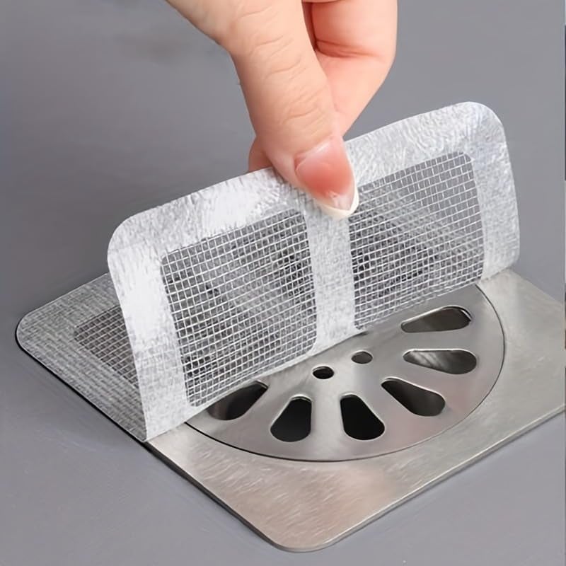 BLISS START BLISS START 10 Pcs Disposable Shower Drain Cover Hair Catcher Shower Drain Mesh Stickers Bathroom Laundry Bathtub Kitchen Shower Drain Floor Sink Strainer Filter Mesh  - Image 1
