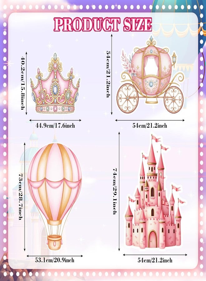 Honoson 4 Pcs Large 20" x 30" Princess Castle Cardboard Cutouts, Princess Pink Party Yard Signs Decoration for Baby Shower Birthday Party Supplies Lawn Hot Air Balloon Crown Decor - Image 2