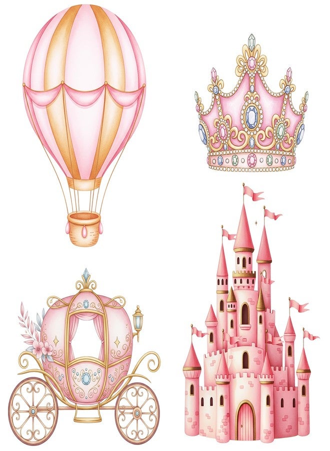 Honoson 4 Pcs Large 20" x 30" Princess Castle Cardboard Cutouts, Princess Pink Party Yard Signs Decoration for Baby Shower Birthday Party Supplies Lawn Hot Air Balloon Crown Decor - Image 1