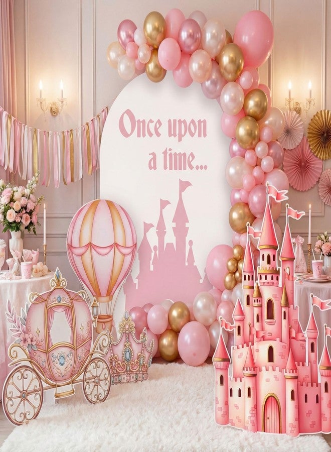 Honoson 4 Pcs Large 20" x 30" Princess Castle Cardboard Cutouts, Princess Pink Party Yard Signs Decoration for Baby Shower Birthday Party Supplies Lawn Hot Air Balloon Crown Decor - Image 4