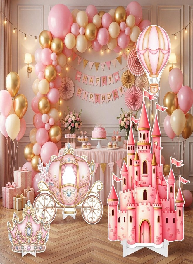 Honoson 4 Pcs Large 20" x 30" Princess Castle Cardboard Cutouts, Princess Pink Party Yard Signs Decoration for Baby Shower Birthday Party Supplies Lawn Hot Air Balloon Crown Decor - Image 5