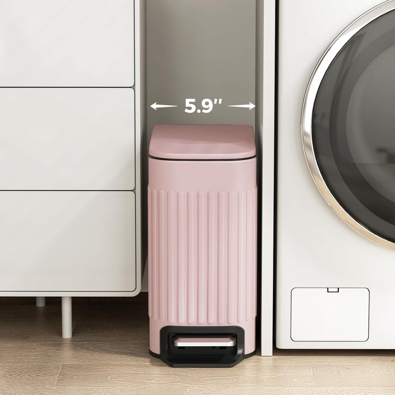 TrashAid Pink Bathroom Trash Can, 1.6 Gallon Stainless Steel Small Garbage Can with Lid, Step Pedal, Cute Wastebasket for Bathroom, Office, Bedroom, RV, Pink - Image 2