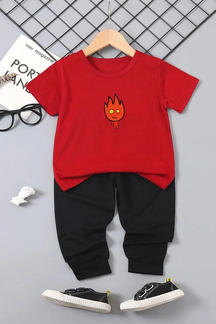 ONLYTRENDWEAR Childrens Fire Avatar Bottom - Top Tracksuit Set 3-4 Years Old Red