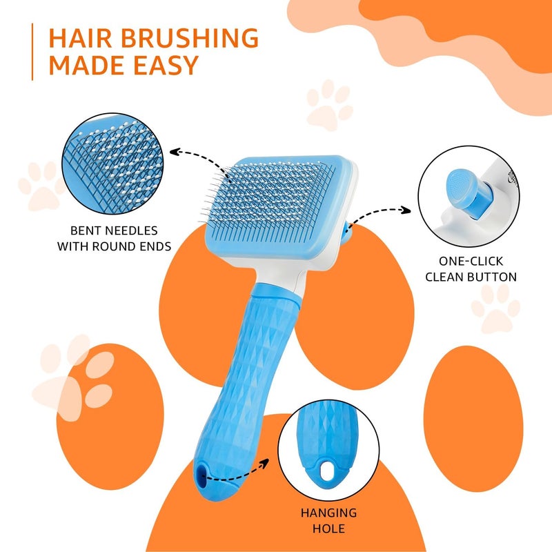 TADRUP Self-Cleaning Pet Slicker Brush, Stainless Steel Teeth with Rubber Dots, One-Click Hair Removal Button, Pet Cleaning Tool Suitable for All Pets (Blue,1 Pcs) - Image 4