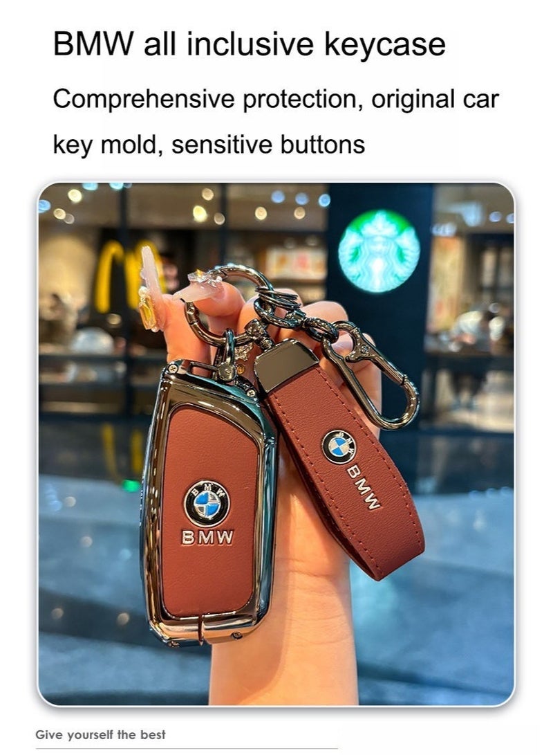 BMW Key Cover Compatible with 5 Series 530li/525li, 3 Series, 7 Series, X1/X5/X7 - Red Leather Rope Buckle - Image 2