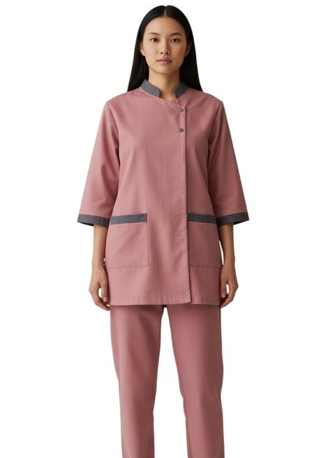 Professional Housekeeping Uniform Set,3/4 Sleeve Top and Pants, Mandarin Collar housekeeping uniform dress housemaid dress