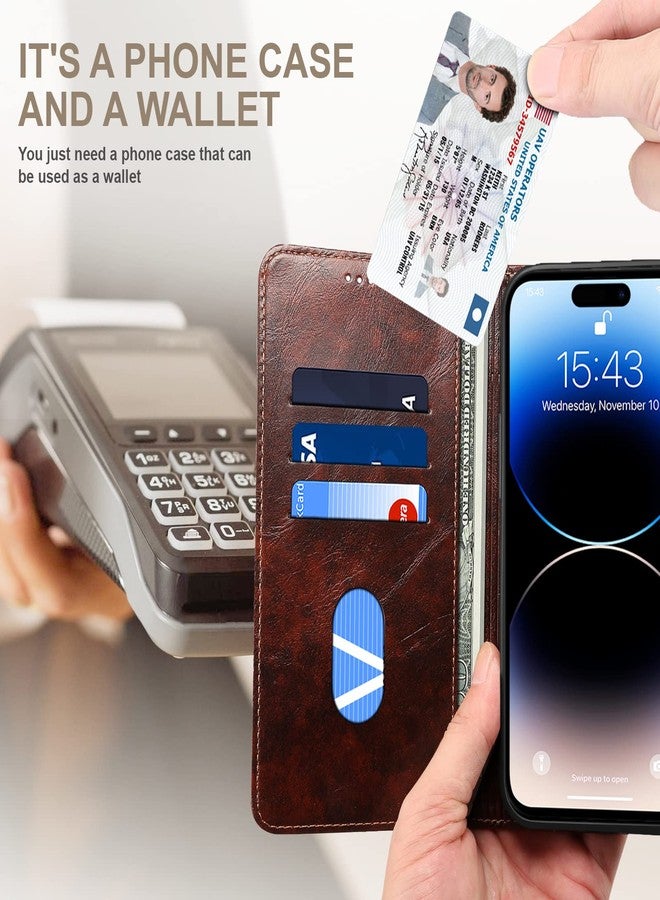 جراب SINIANL متوافق مع iPhone 15 Pro Max، جراب محفظة، غطاء قلاب مع مسند مغناطيسي، حامل بطاقات ائتمان، جراب جلدي بني اللون لهاتف iPhone 15 Pro Max - Image 2