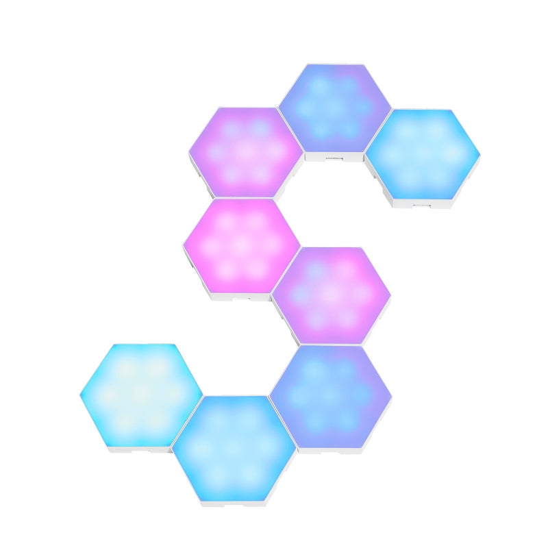 Neoglint 8PCS BT Connected RGB Hexagon Light Ambient Lamp Wall Decorative Lighting with Controller Supported Phones App Control& Line Controller/ Music Sync/ 1H&2H&3H&4H 4 Levels Timer/ Speed& - Image 2