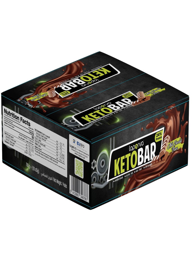 Laperva Keto Bar, Milk Chocolate & Almonds, Less Carb,low Calorie, High Fiber, Vegetarian, Athlete & Keto Friendly, Gluten-free, No Added Sugar, Box of 20 Bars, Low Calories - Image 1