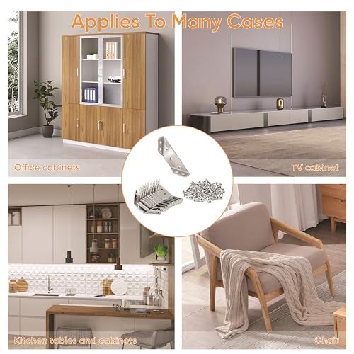 365Home Stainless Steel L Brackets for Wood – Heavy Duty Corner Bracket, Angle Bracket, Corner Brace, L Brackets for Shelf, Table, Cabinet, Drawer, Furniture Connector Hardware (30 Pcs + 210 Screws) - Image 5