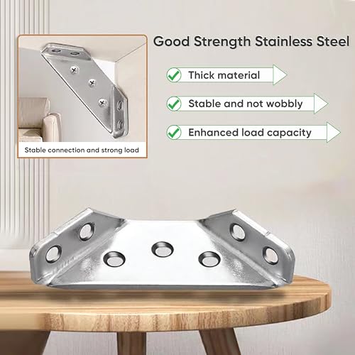 365Home Stainless Steel L Brackets for Wood – Heavy Duty Corner Bracket, Angle Bracket, Corner Brace, L Brackets for Shelf, Table, Cabinet, Drawer, Furniture Connector Hardware (30 Pcs + 210 Screws) - Image 2