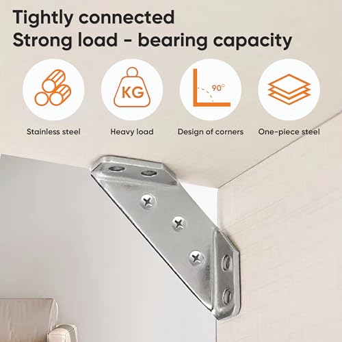 365Home Stainless Steel L Brackets for Wood – Heavy Duty Corner Bracket, Angle Bracket, Corner Brace, L Brackets for Shelf, Table, Cabinet, Drawer, Furniture Connector Hardware (30 Pcs + 210 Screws) - Image 4