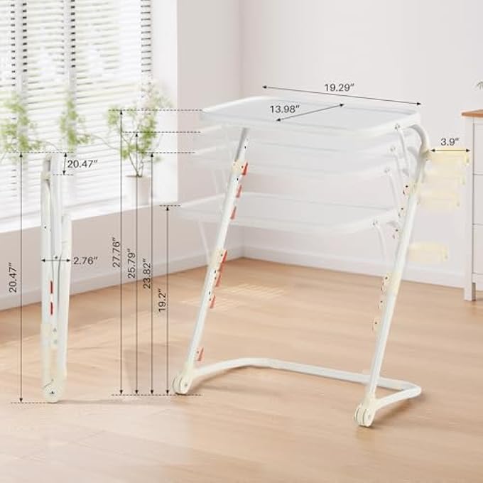 rayihni FOLDING TV TRAY TABLE, ADJUSTABLE SNACK & DINNER TABLE WITH CUP HOLDER, PORTABLE LAPTOP DESK FOR BED & SOFA, 4 HEIGHTS & 3 TILT ANGLES, NO ASSEMBLY REQUIRED, SET OF 1, WHITE - Image 3