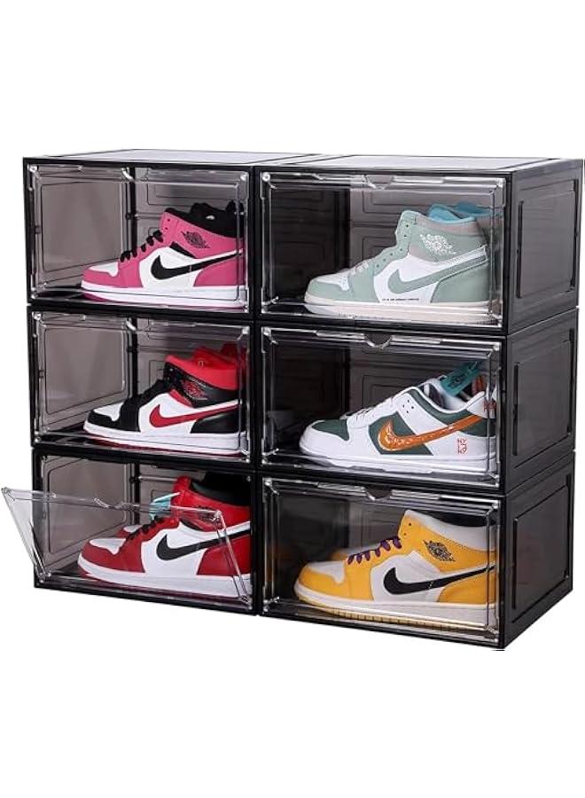 TRASSLE Shoe Storage Box, 6 Pack Shoe Box Clear Plastic Stackable, Shoe Storage with Magnetic Side Door, Sturdy Durable Plastic Shoe Organizer, for Shoe Containers, Shoe Display Case  - Image 1