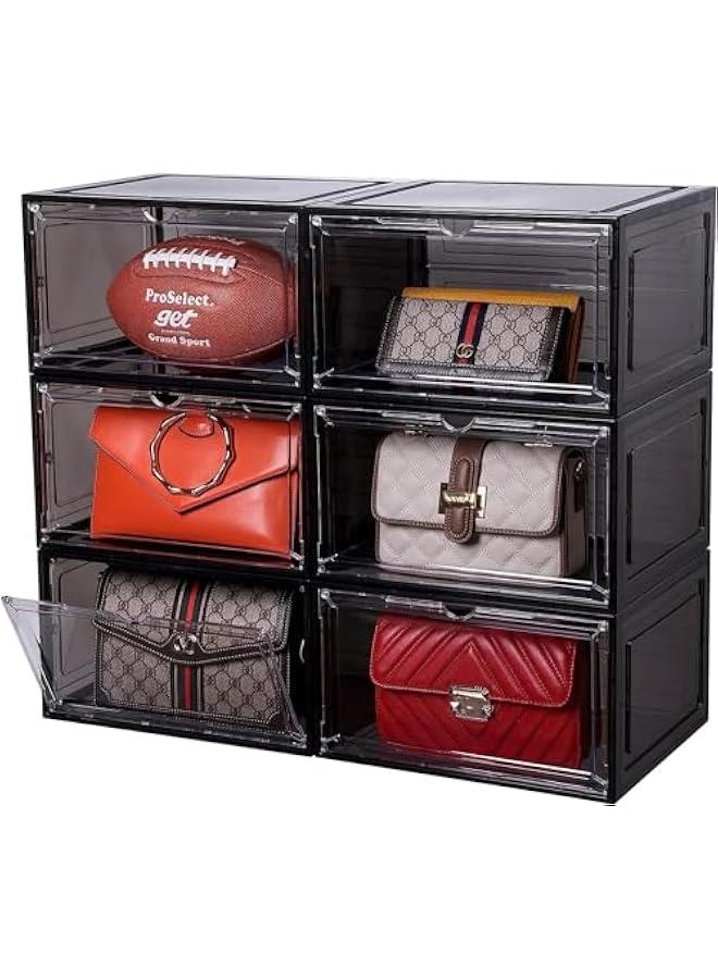 TRASSLE Shoe Storage Box, 6 Pack Shoe Box Clear Plastic Stackable, Shoe Storage with Magnetic Side Door, Sturdy Durable Plastic Shoe Organizer, for Shoe Containers, Shoe Display Case  - Image 2