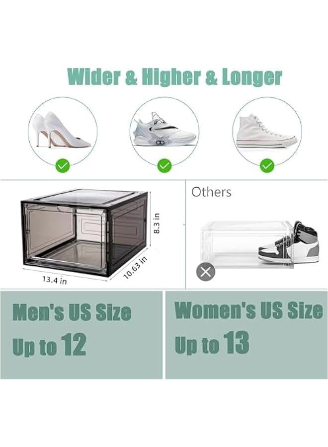 TRASSLE Shoe Storage Box, 6 Pack Shoe Box Clear Plastic Stackable, Shoe Storage with Magnetic Side Door, Sturdy Durable Plastic Shoe Organizer, for Shoe Containers, Shoe Display Case  - Image 3
