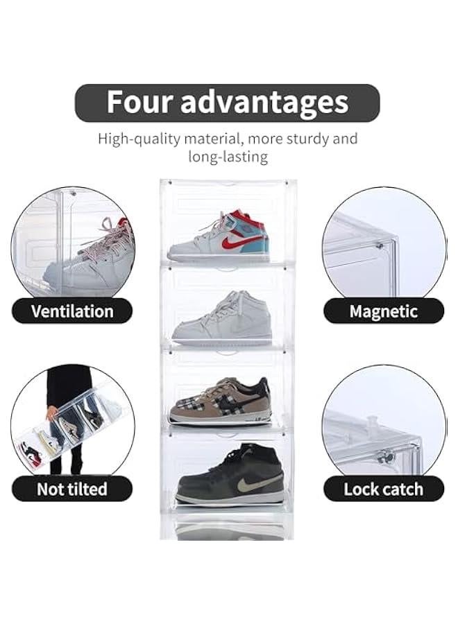 TRASSLE Shoe Storage Box, 6 Pack Shoe Box Clear Plastic Stackable, Shoe Storage with Magnetic Side Door, Sturdy Durable Plastic Shoe Organizer, for Shoe Containers, Shoe Display Case  - Image 4