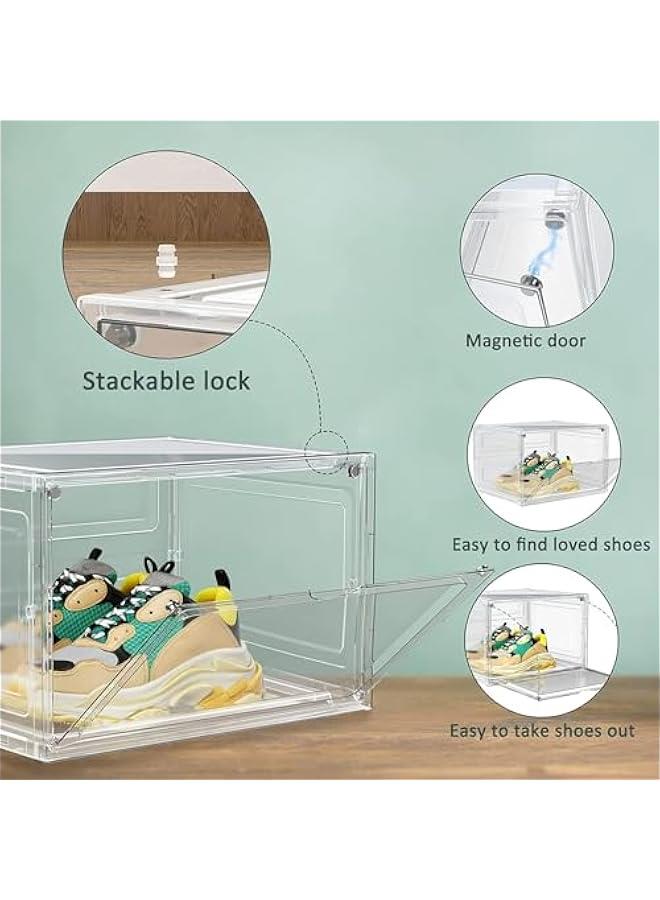 TRASSLE Shoe Storage Box, 6 Pack Shoe Box Clear Plastic Stackable, Shoe Storage with Magnetic Side Door, Sturdy Durable Plastic Shoe Organizer, for Shoe Containers, Shoe Display Case  - Image 5