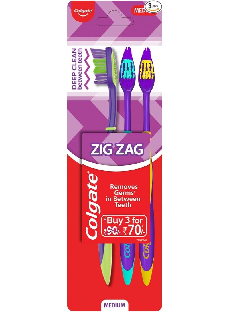 Colgate ZigZag Toothbrush - Medium 3pc - Made In India - Image 1