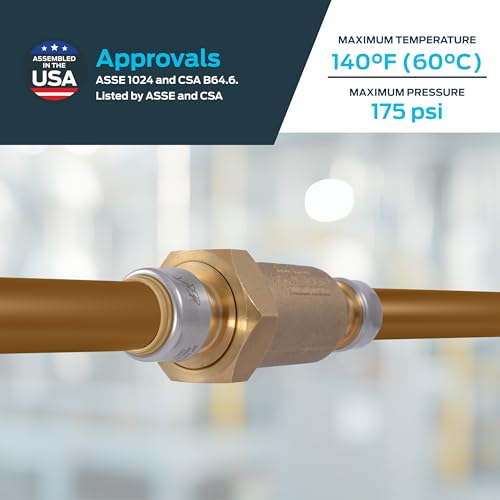 Cash Acme 3/4 Inch BF1 Dual Check Valve with SharkBite Connections, Brass Plumbing Fitting, BF13434SB - Image 4
