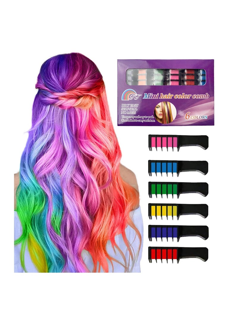 KASTWAVE Mini Hair Color Comb, New Hair Chalk Comb Temporary Washable Hair Color Dye DIY Hair Color for Girls Kids New Year Birthday Party Cosplay, Girls Gifts (Blue, Yellow, Purple, Red, Green, Pink)  - Image 1