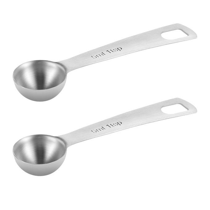 2PCS MEASURING SPOONS 1 TEASPOON5 ML 5 CC 13 TABLESPOON STAINLESS STEEL MEASURING SPOON SLIVER MEASURE SCOOP NARROW LONG HANDLE DESIGN FOR SPICE JAR GROUND COFFEE BEANS TEA