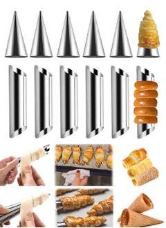 GNAFOTU 12 Pack Pastry Cream Horn Mold-Stainless Steel Cannoli Forms Tubes Kit Tube Cone Pastry Roll Horn Mold Baking Mould Tool for Cannoli Tubes (Cone&Tube)  - Image 1