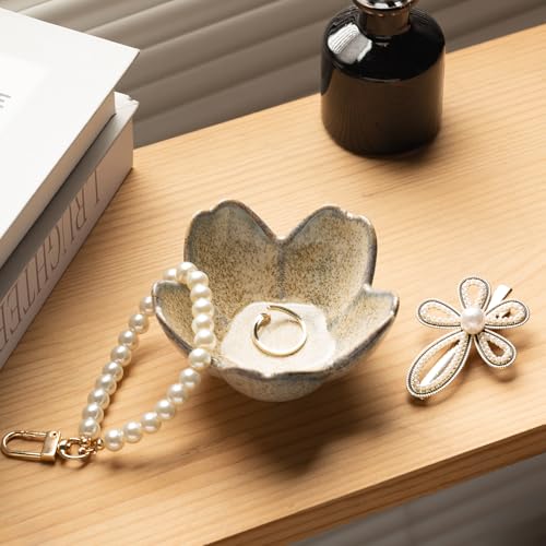 zerokyclan Floral Vanity Tray - Ceramic Jewelry Organizer Dish for Rings Necklaces Wedding Gift Idea(camel) - Image 5