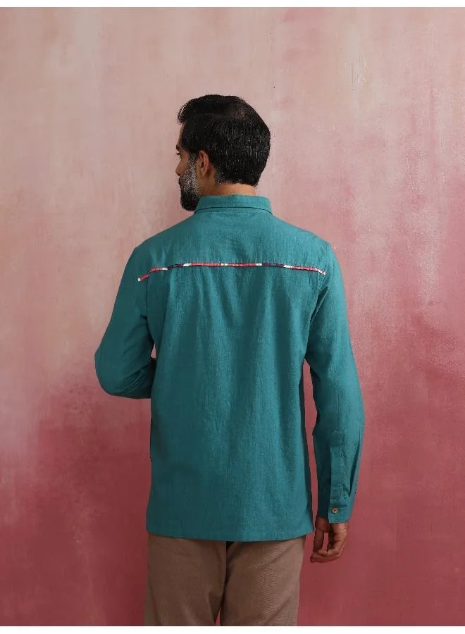 ترو برونز Men's Teal Cotton Shirt