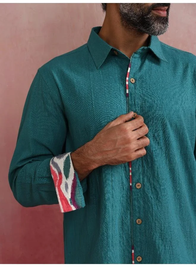 ترو برونز Men's Teal Cotton Shirt